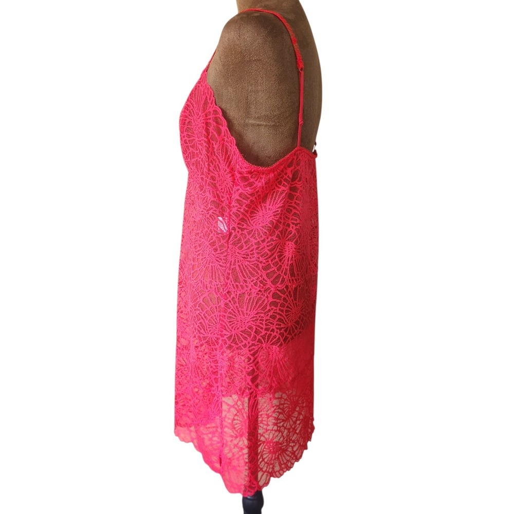 Josie Natori Slip Size L Women's Sleep Sheer Lace Bright Red Orange Stretch - Picture 2 of 8